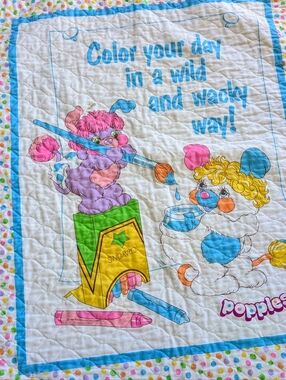 Vintage 1980s Popples Baby Blanket Quilt - Color Your Day - Rare